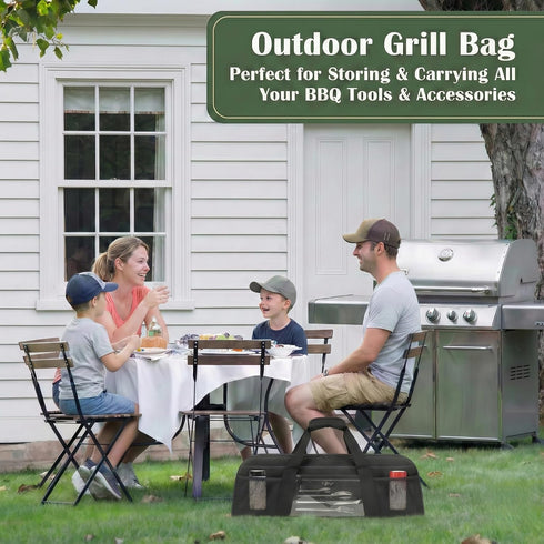 Chrysoippotis (22" L6.5" W7.2" Grill Utensil Storage Bag, Large Grill Tool Storage Caddy with Pockets, BBQ Outdoor Tool