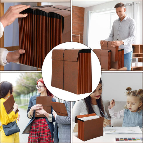 PerKoop Expanding File Folder with Flap - Heavy Duty Document Organizer, 10 Slots, Letter Size, Brown (5 Pieces)