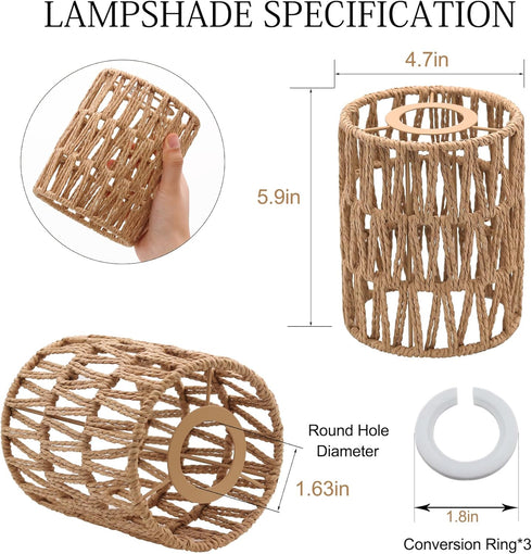 3-Pack Shades,5.9" 4.7" 3-Tier 1.62in Boho Rattan Lamp H x D Woven Small Shade Replacement, Fitter Farmhouse Pendant