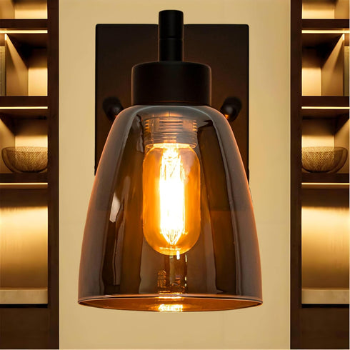 Kasiqilight 6 Inch Black Wall Sconce Light Fixture with Transparent Glass Lampshade, Industrial Metal Wall Flush Mount