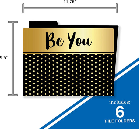 Carson Dellosa 8.5" x 11" Black & Gold Decorative File Folders, Letter Size, Inspirational Quotes for Desk Organization