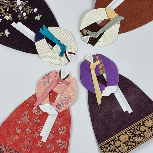 6-Piece Set Korean Hanbok Money Envelopes - Traditional Gift Card Holders with Gold Accents