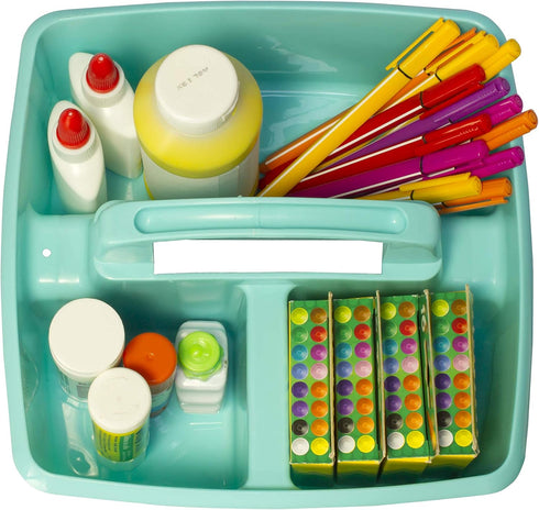 Storex 3-Compartment Small Caddy – Multipurpose Classroom Organizer with Handle, Teal, 5-Pack (00952U06C), 9.25 x 9.25