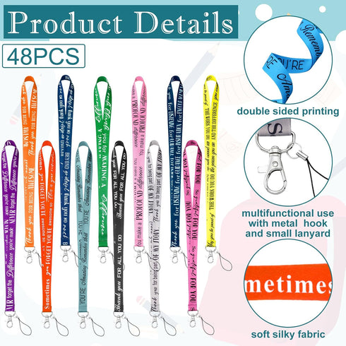 Motipuns 48 Pcs Thank You Gifts Lanyard Bulk for ID Badge Employee Appreciation Gift Keychain Inspirational Lanyards