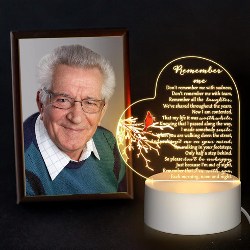 Coume Memorial Gift Night Light Clear Crystal Acrylic Heart Sympathy Gifts Sign LED Light Remembrance Bereavement Decor