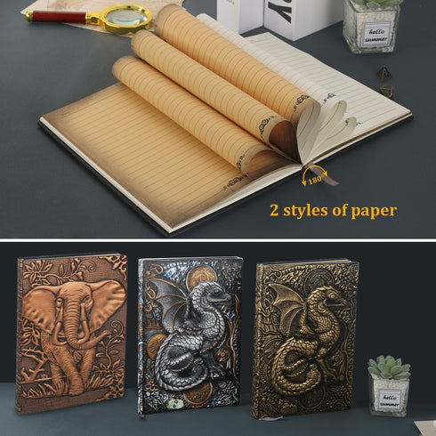 Vintage Elephant Embossed Leather Notebook with Ballpoint Pen, A5 Hardcover Notebook for Business Notepad, Red Copper