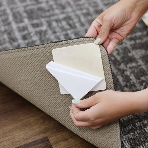 Mohawk Home Non-Slip Corner Gripper Area Rug Tabs, 4 Pack, Anti-Curling Double Sided Adhesive 4"x4" Square White