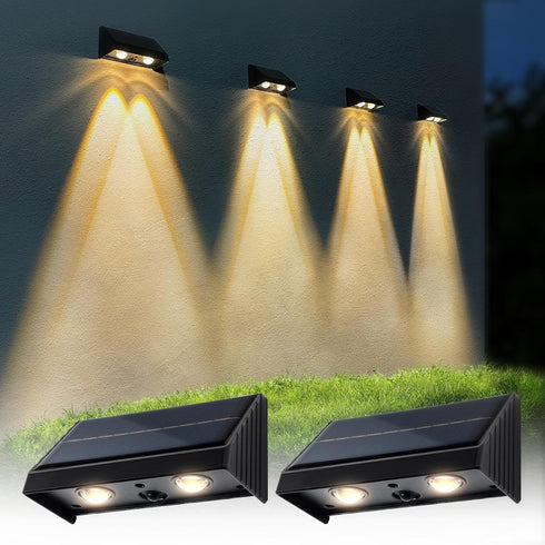Solar Wall Lights Outdoor 3000K Warm White, Waterproof LED Sconce for Fence Deck Pathway Patio (2 Pack, Downlight)