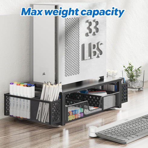 Simple Trending Desk Organizer and Accessories, Computer Metal Monitor Stand Riser with Drawer and Pen Holder