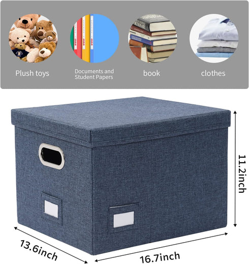 File Organizer Collapsible Storage Box for Office File Box with Lids Document Organizer for Office and Home Easy Slide Durable Hanging File Box (Navy Blue)