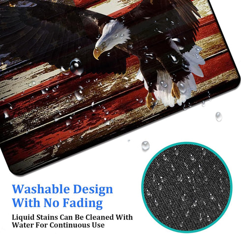 Gaming Mouse Pad with American Flag Art, Bald Eagle Design, Non-Slip Rubber Base, Coaster Set for Office or Gaming
