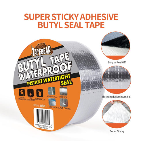 Butyl Tape Waterproof Sealant, 2 inch x 33 feet, Aluminum Foil Duct Sealing Tape for RV Roof Repair