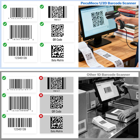 PecuMecu 2D PDF417 (TM-10CS) USB Barcode Scanner with Stand, Handheld QR Code Scanner Data Matrix Bar Code Reader