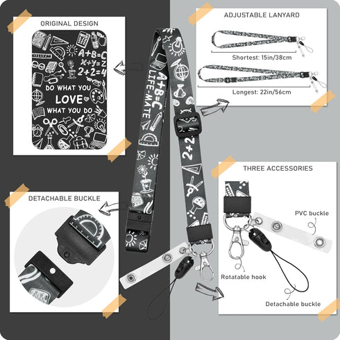 Teacher Sliding Badge Holder, Fun Print Plastic Badges Holders with Adjustable Lanyard for Office Supplies