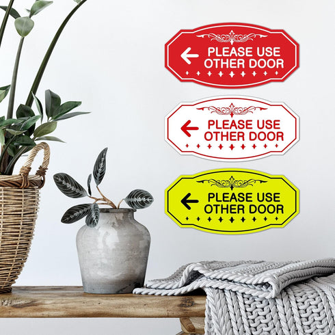 Signs ByLITA Victorian Please Use Other Door Left Arrow Sign (Brushed Gold) - Small 1 Pack
