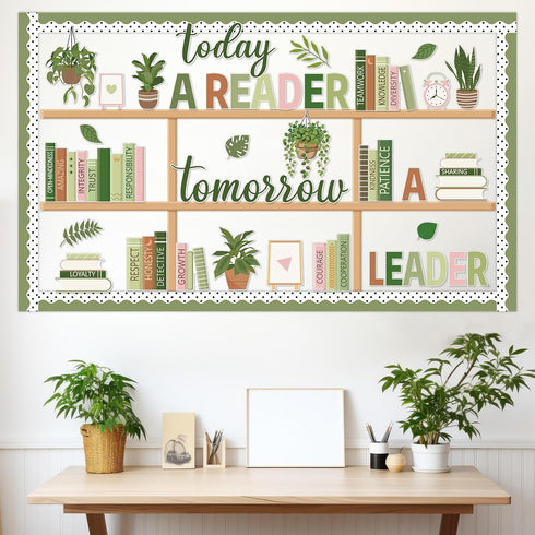 Set Bookshelf Bulletin Board Plant Greenery Classroom Decorations Reading Library Bulletin Board Potted Bookshelf Paper