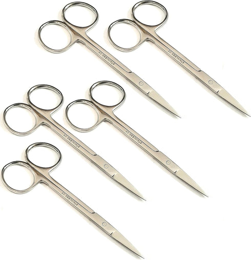 Iris Micro Dissecting Lab Sharp Scissors, 4.5" (11.43cm) Fine Point Straight, Stainless Steel (Pack of 5) by HTI