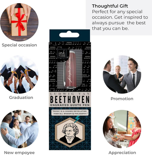 Inkstone Beethoven Engraved Quote Pen - Music is a Higher Revelation than all Wisdom and Philosophy Gift for Musicians