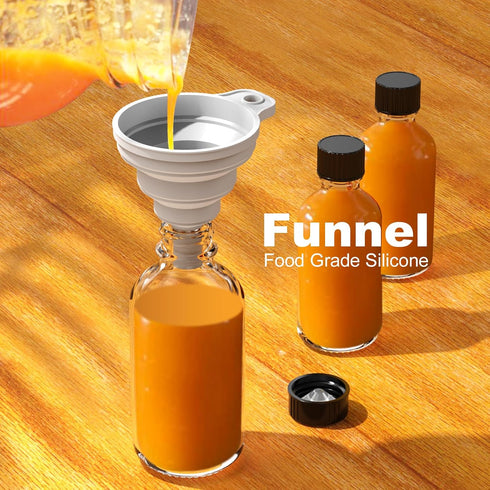 12PCS 0.5 oz Clear Glass Bottles, 15ml Boston Round Sample Bottles with Black Poly Cone Caps, Labels, Funnels