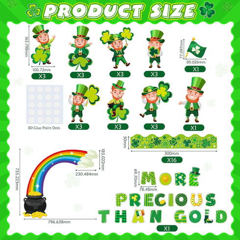 Pasimy St. Patrick's Day Bulletin Board Decoration, Lucky Shamrock Cutout Border for Classroom Decor