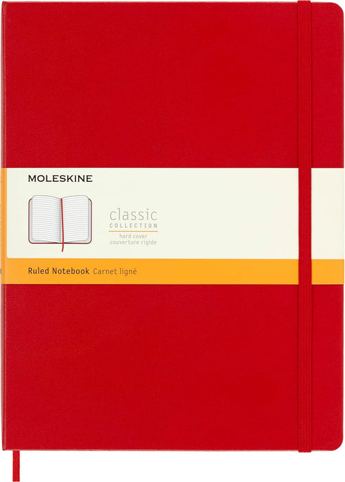 Moleskine Classic Notebook, Hard Cover, XL (7.5" x 9.5"), Ruled/Lined, Scarlet Red, 192 Pages