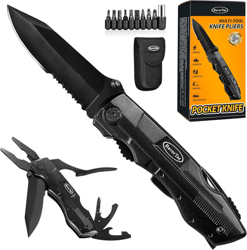 RoverTac Pocket Knife Tactical Folding Multi Tool Survival Camping Knife with Pliers, Can Opener, 9-Pack