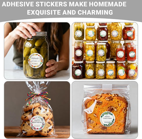 LOYMOK 2" 500pcs/roll 6 Jam and Jelly Jar White Canning Labels for Mason Jars, Round Floral Wreath Design with Lines