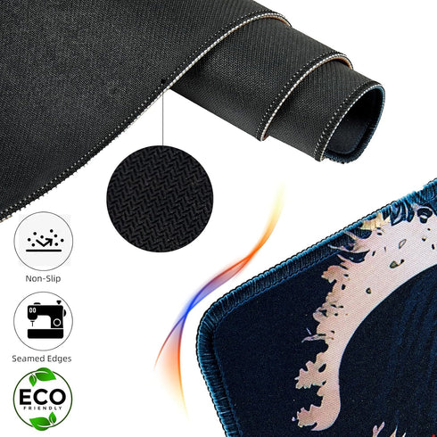 Japanese Sea Waves Large Gaming Mouse Pad for Desk, Desk Mat with Seamed Edges, Waterproof Desk Pad, Non-Slip Rubber Base, 31.5x11.8 Inch Keyboard Pad Computer Mat, Big XL Mousepad by Hopipad