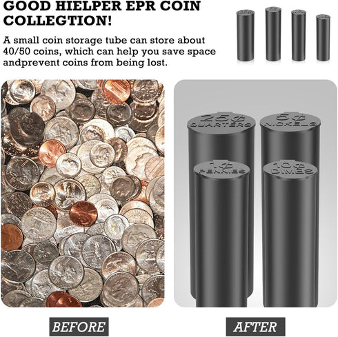 P PRETIRENO Set, 4 Counting (Set Coin Sorter Tubes with Funnel Money Rolls for Coins, Coin Wrapper and Sorter, Sorter