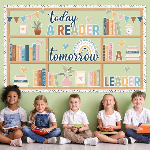 76PCS Set Boho Reading Bulletin Board Read Bookshelf Bulletin Board Decorations Motivational Library Rainbow Paper