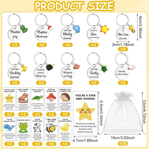 DAVAXI 30 Sets Emotional Support Gifts for Coworker Employee Appreciation Gifts Inspirational Animal Keychains Positive