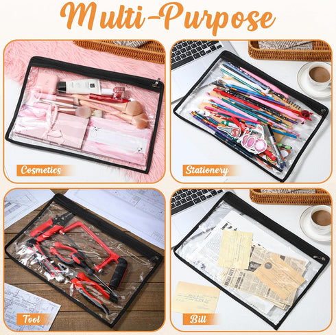 Outus 8 Pcs Clear Zipper Pouches, PVC Makeup Pouch Envelopes for Document File Organization, Office Supplies
