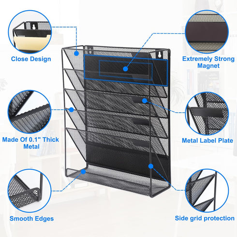 EASEPRES Magnetic File Organizer, 5-Tier Black Hanging File Organizer for Office Home Vertical Holder Rack