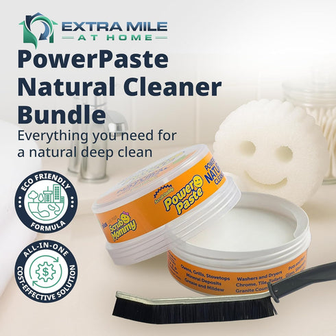 Power Paste Natural All Purpose Cleaner Bundle - Grout Cleaner for Tile Floors with Sponge & Crevice Brush - Deep