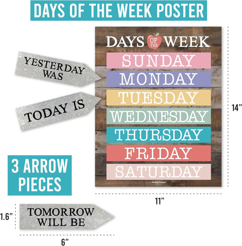 Hadley Designs Farmhouse Classroom Calendar Set, Bulletin Board Sets for Teachers, Classroom Decor
