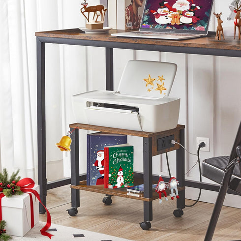 HOOBRO 2-Tier BF38UPS01 Printer Stand with Charging Station, Under Desk Printer Table, Printer Cart with Storage
