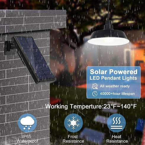 360 Dimmable 16.4ft IP65 Solar Pendant Lights Outdoor, Solar Shed Light with Adjustable Panel, Lighting with Remote