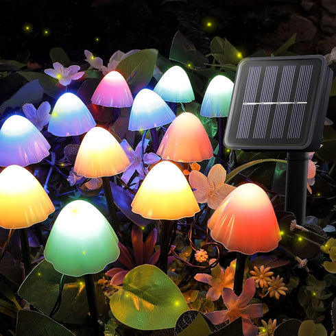 Set of 12pcs Mushroom Solar Garden Lights, 14.5ft Waterproof Solar Powered Night String Lights for Outdoor Decor