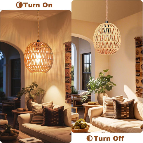 Maliralt 16.4ft Hanging Lamps Rattan Pendant Light Hanging Lights Plug in Cord Pendant Light Fixture Plug Into Wall