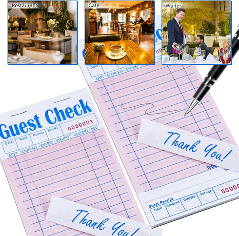 Rcybeo (20 Pack) 50 1000 Guest Check Pads Numbered Server Note Pads, Waitress Order Notepad, Food Receipt Book, Checks