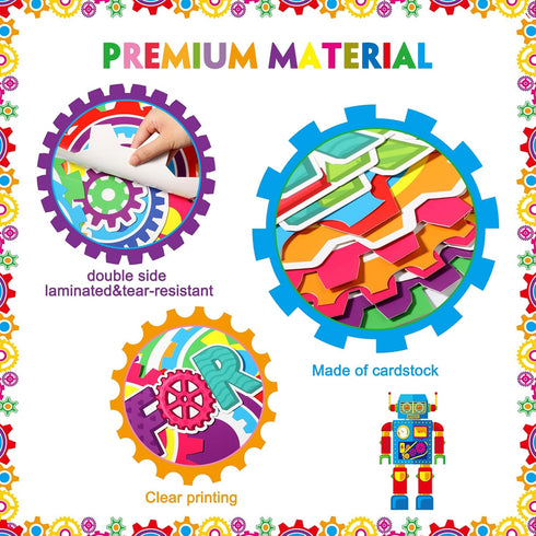 Fulmoon 52 Pcs Gear Bulletin Board Set, Classroom Robot Wall Decoration for Science Themed Back to School Party