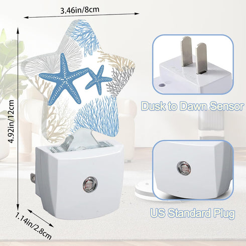 Gift,0.5W Ocean Starfish Coral Night Light,Coastal Beach Plug-in Star Night Lights with Dusk-to-Dawn Sensor