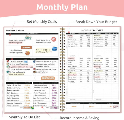 Account Budget Planner - Monthly Budget Book with Expense Tracker Notebook, Undated Bill Organizer & Finance Planner