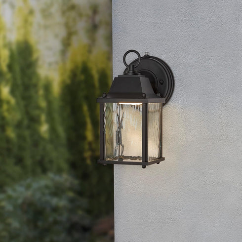 650 3000K Maxxima LED Porch Lantern Outdoor Wall Light, Black with Clear Water Glass, Photocell Sensor, Lumens, Dusk