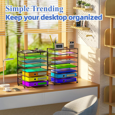 Simple Trending 2 Pack 8-Tier Letter Tray Paper - Mesh Desk File Organizer for Office School Desktop, Black