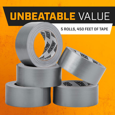 Lockport 5 Pack Duct Tape - Heavy Duty Waterproof - 30 Yards x 2 Inch - Strong Adhesive Bulk for Indoor Outdoor Repairs