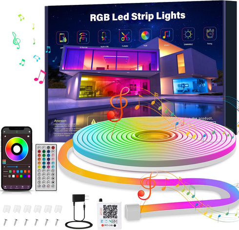 Ledagic 10ft Rgb Led Neon Rope Lights with Remote App Control, IP65 Waterproof