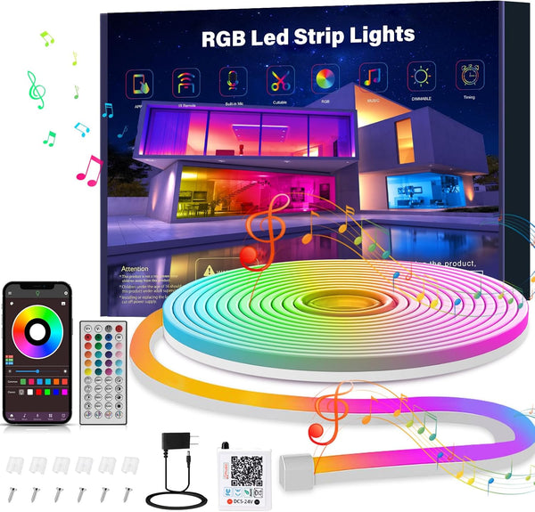 Ledagic 10ft Rgb Led Neon Rope Lights with Remote App Control, IP65 Waterproof
