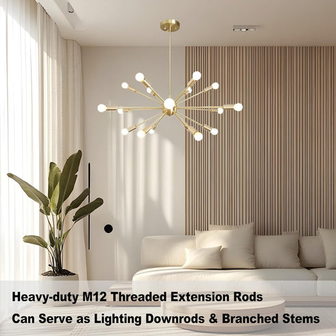 MAYOMAJO M12 Threaded Extension Poles Lighting Fixture Downrods Stems for Pendant Light, Island Lighting, Chandeliers