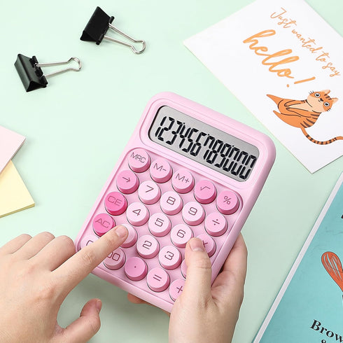 Mr. Pen Mechanical Switch Calculator, 12 Digits, Large LCD Display, Pink Big Buttons, Cute Aesthetic Desktop Calculator